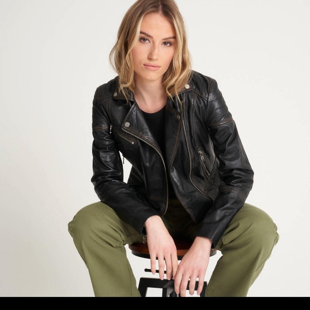 Barneys originals Clara leather moto jacket black  new